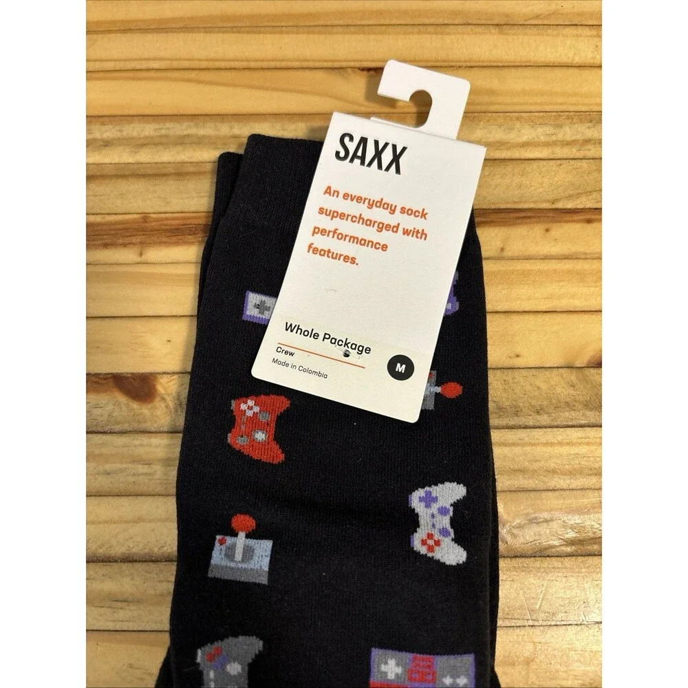 Saxx Cew Dress Socks Video Gamer Black New Gaming Performance Features Médium